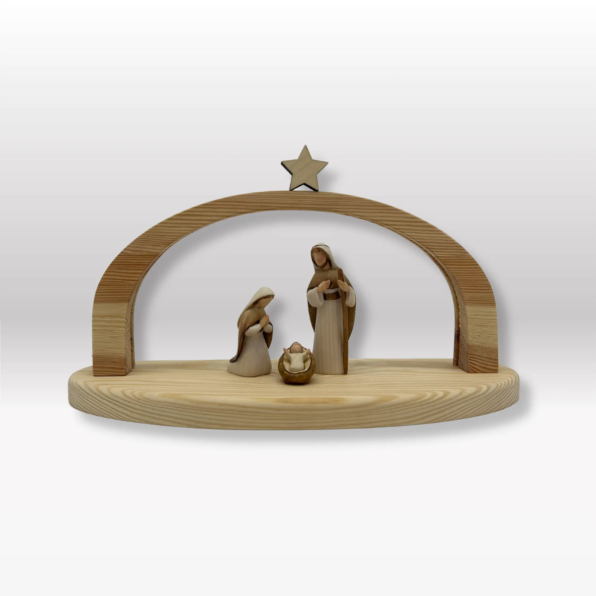 Heilige Familie (3 Figuren) von Akantus bemalt mit Stall "Arcus"