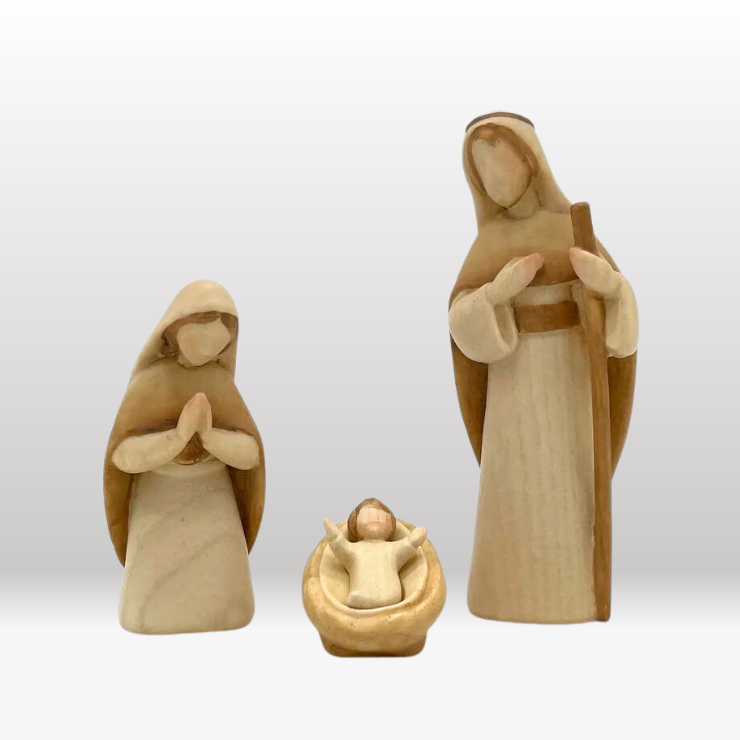 Heilige Familie (3 Figuren) von Akantus bemalt mit Familienkrippe"Bethlehem"