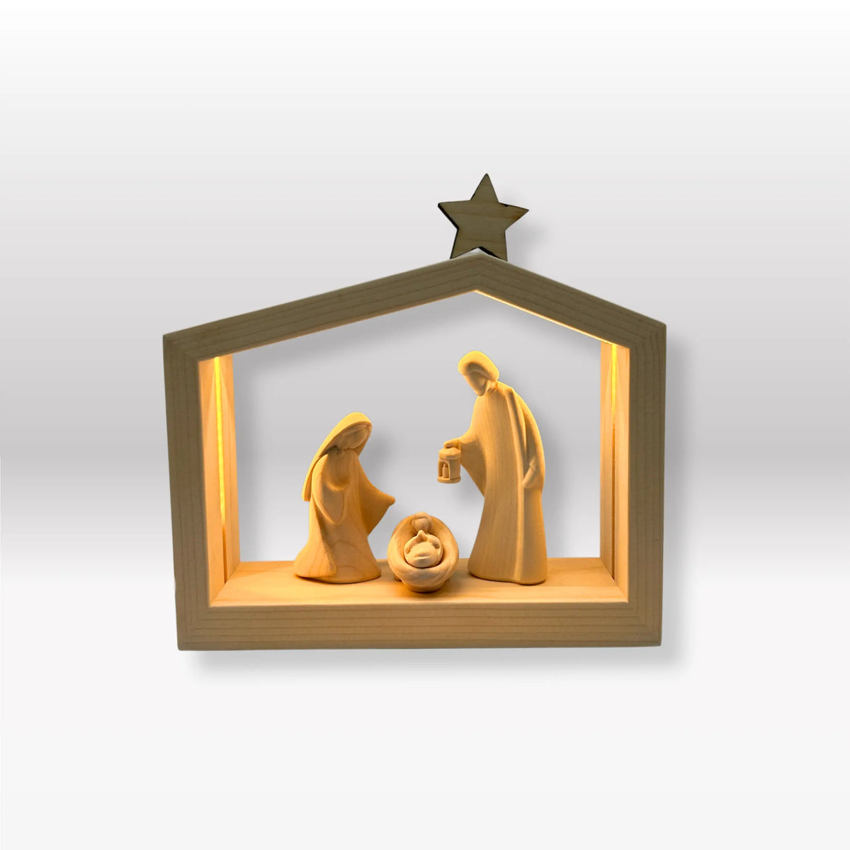 Heilige Familie (3 Figuren) von Leonardo natur mit Familienhaus: "Akantus Design" Fichte natur