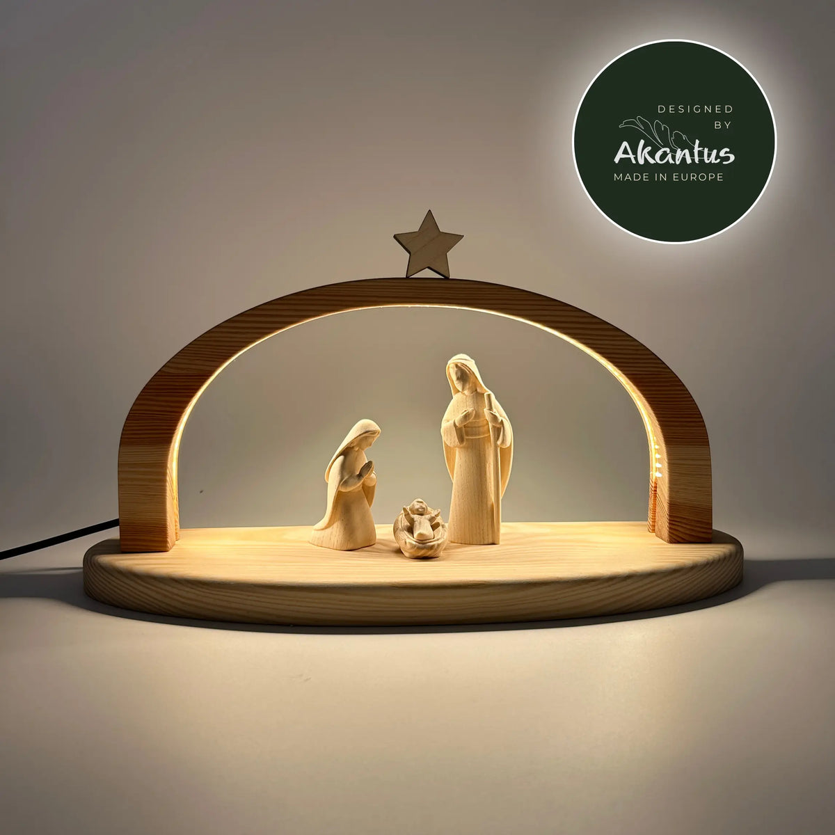 Heilige Familie (3 Figuren) von Akantus natur mit Stall "Arcus"