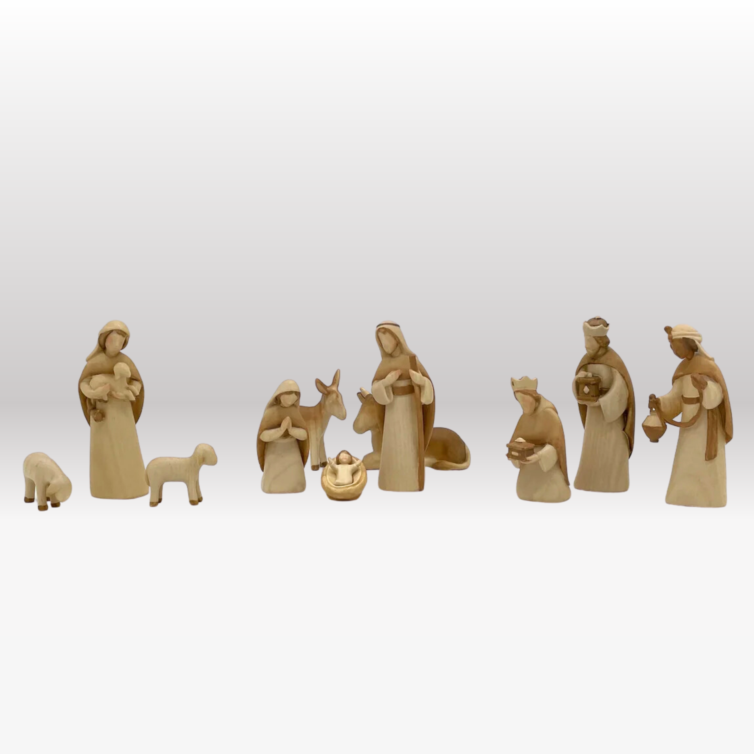 Krippenfiguren Set mit Krippenstall Bethlehem mit Beleuchtung 11 Figuren von Akantus