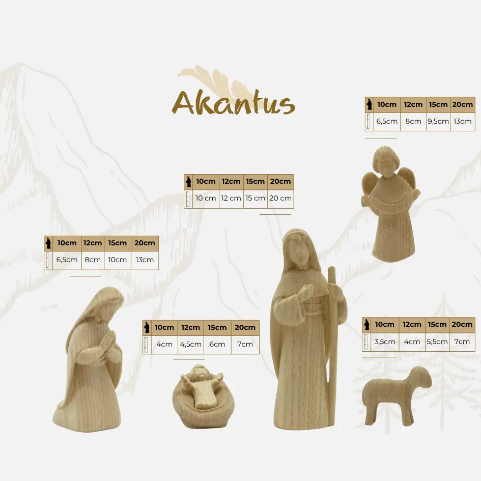 Heilige Familie (3 Figuren) von Akantus natur mit Familienhaus: "Akantus Design" Eiche