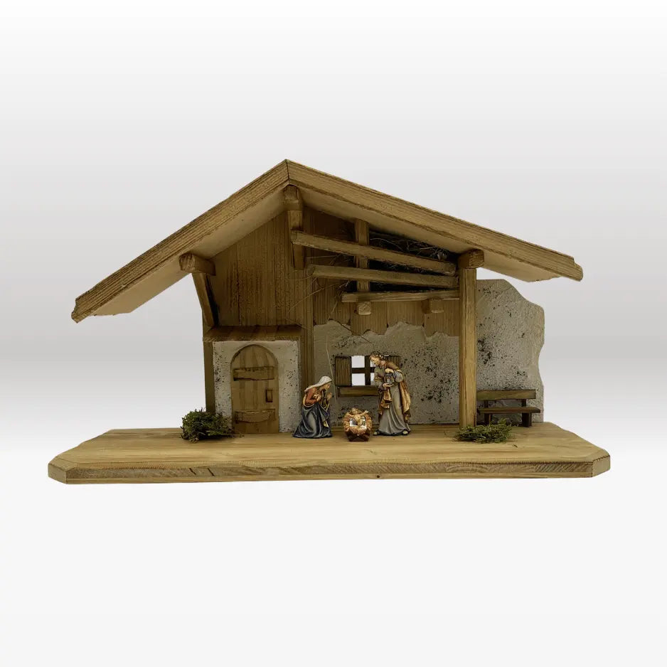 Heilige Familie (3 Figuren) von Kostner mit Stall "Alpen"