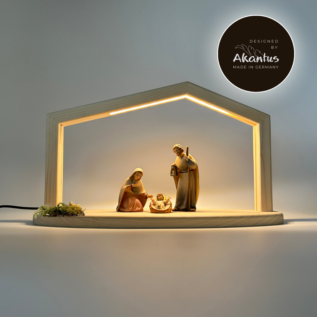 Heilige Familie 3er Set mit Stall "Akantus Design" natur von Licht