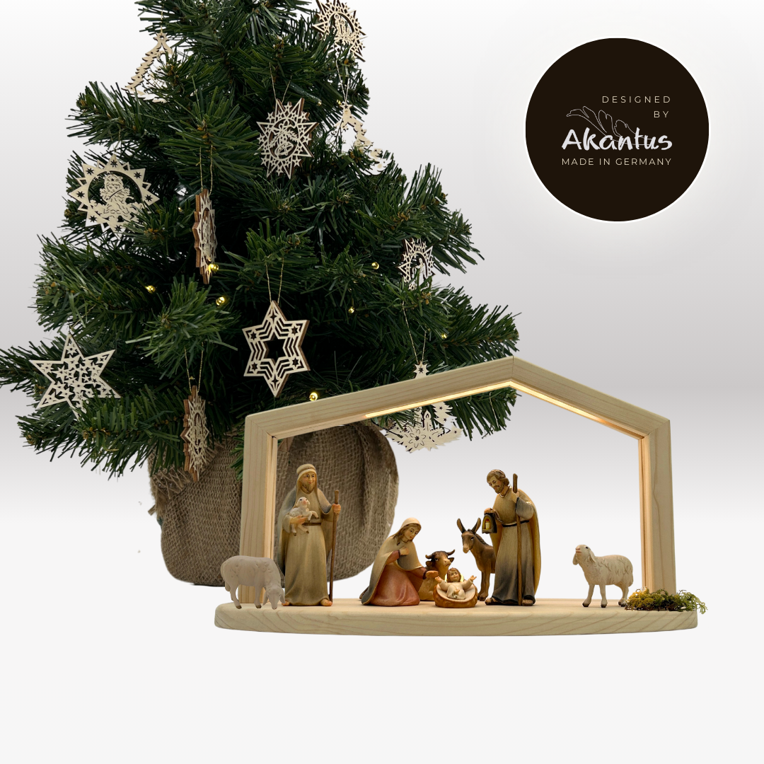 Adventskalender Nr. 2: Lichtkrippe mit Stall "Akantus Design" natur