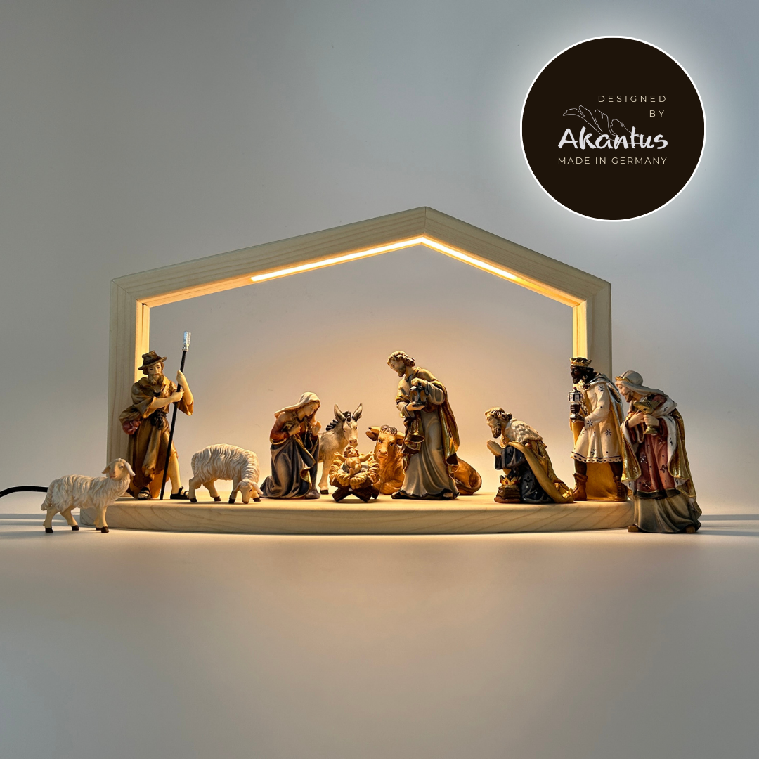 Krippenfiguren Set mit Stall "Akantus Design" natur 11 Figuren von Kostner