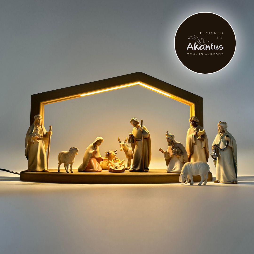 Krippenfiguren Set mit Stall "Akantus Design" brown 11 Figuren von Licht