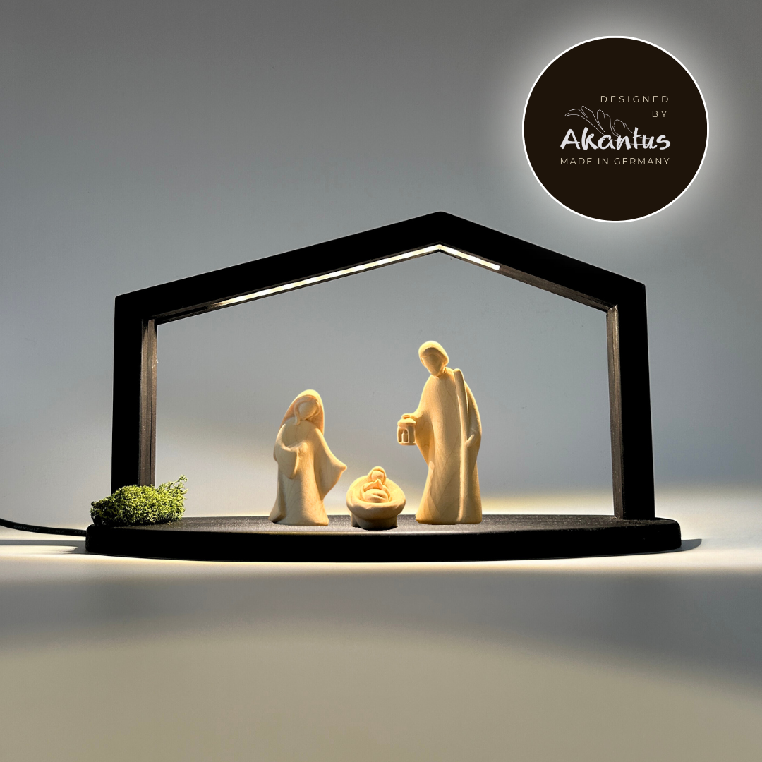 Heilige Familie 3er Set mit Stall "Akantus Design" black von Leonardo natur